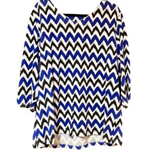 Coral Bay Blue Silver V neck Top